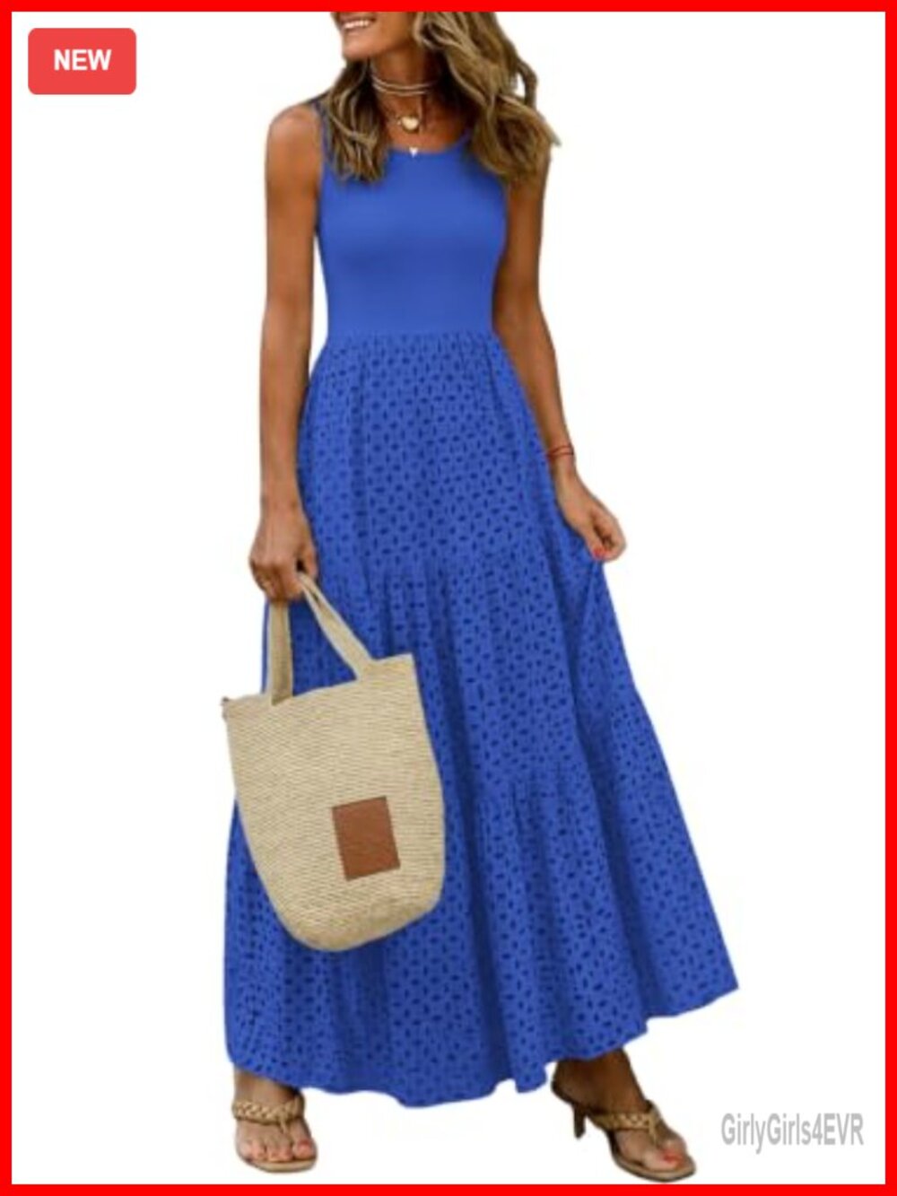 Sleeveless Eyelet Tiered A-Line Maxi Dress High Waist Pockets